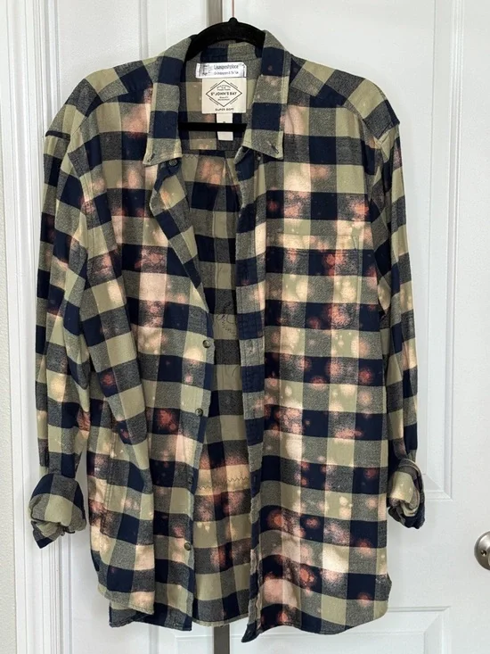 Custom Made Upcycled Led Zeppelin Plaid Button Down - Picture 3 of 4